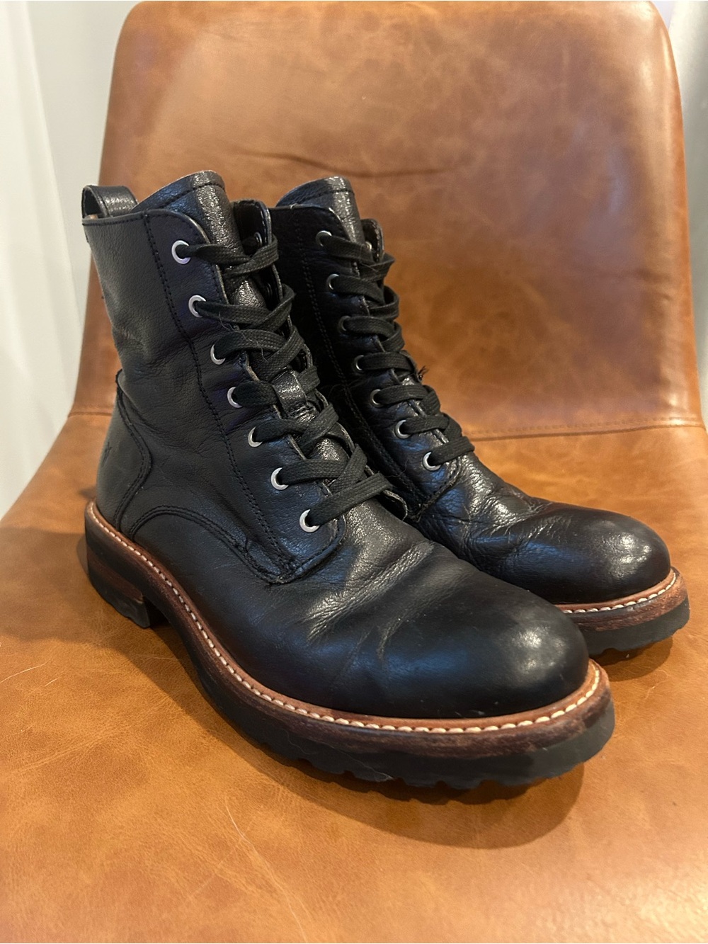 Frye Men's Black Leather Lace-Up Boots